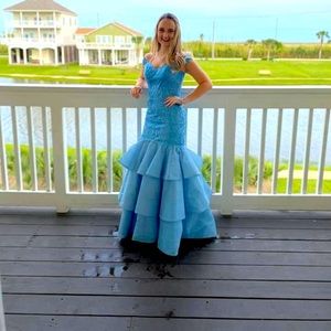 Blue mermaid style prom dress